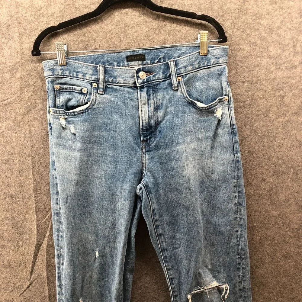 Uniqlo Slim Fit Jeans Mens 30‎ x 31 Blue Light Wash Stretch Distressed
